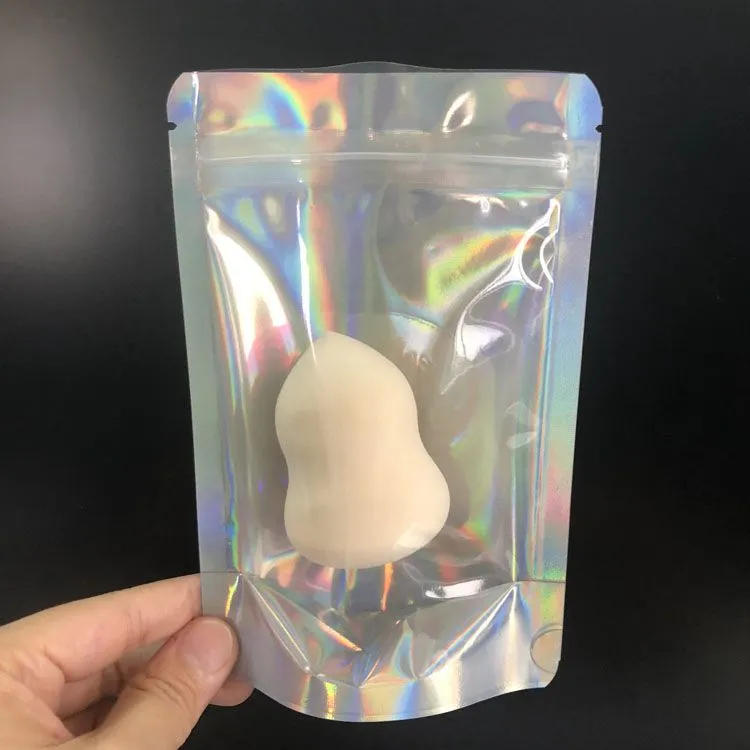 Hologram Mylar Cosmetic Glitter Powder Nail Polish Packaging Bags / Shinning Holographic Aluminum Foil Stand Up Pouch