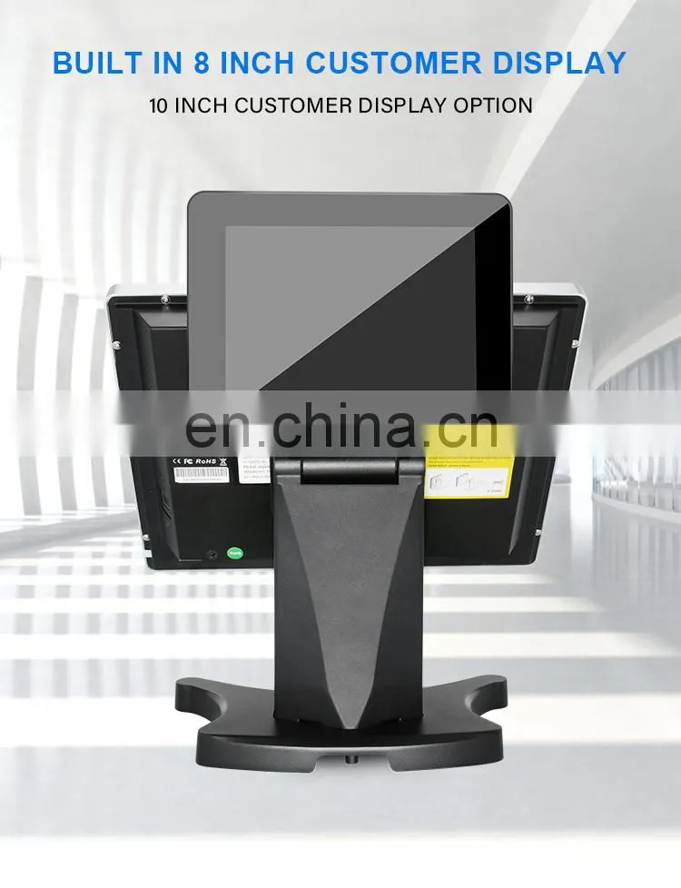 15'' Touch Screen all in one POS system Wifi/Dual Screen Cash Register/Built-in 8inch Customer Display Cashier POS Machine
