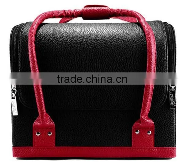 Custom Make Hard Shell Faux Leather makeup storage box,Beauty Vanity Carrying Case,Leather Cosmetic Train case with trays