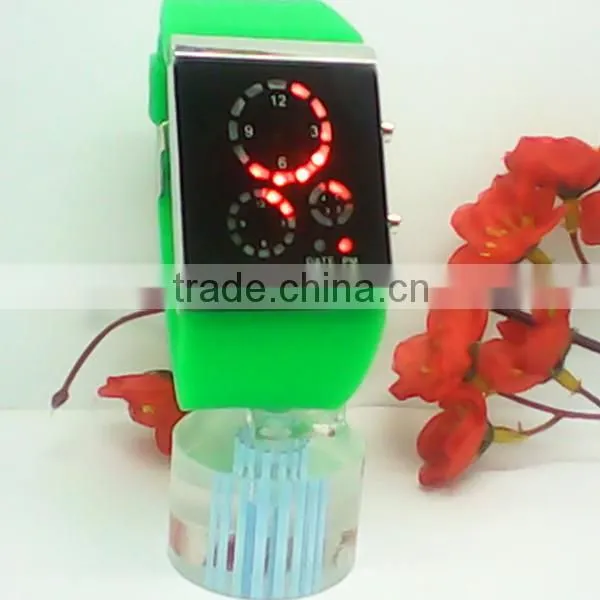 Environmental silicone strap 12-hour/date display bangle watch led