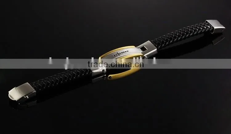 2016 Trendy Genuine Leather Bracelets 316L Stainless Steel Man Bracelet Paypal Accept