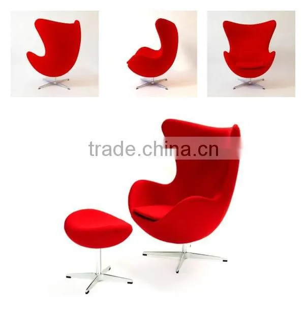 replica fiberglass fabric /genuine leather Egg Chair ottoman with aluminum base designed by Arne Jacobsen