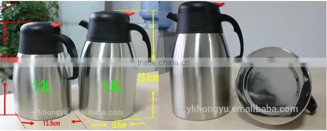 LFGB/EU double wall stainless steel arabic coffee pot dallah 1.2/1.5/2.0L