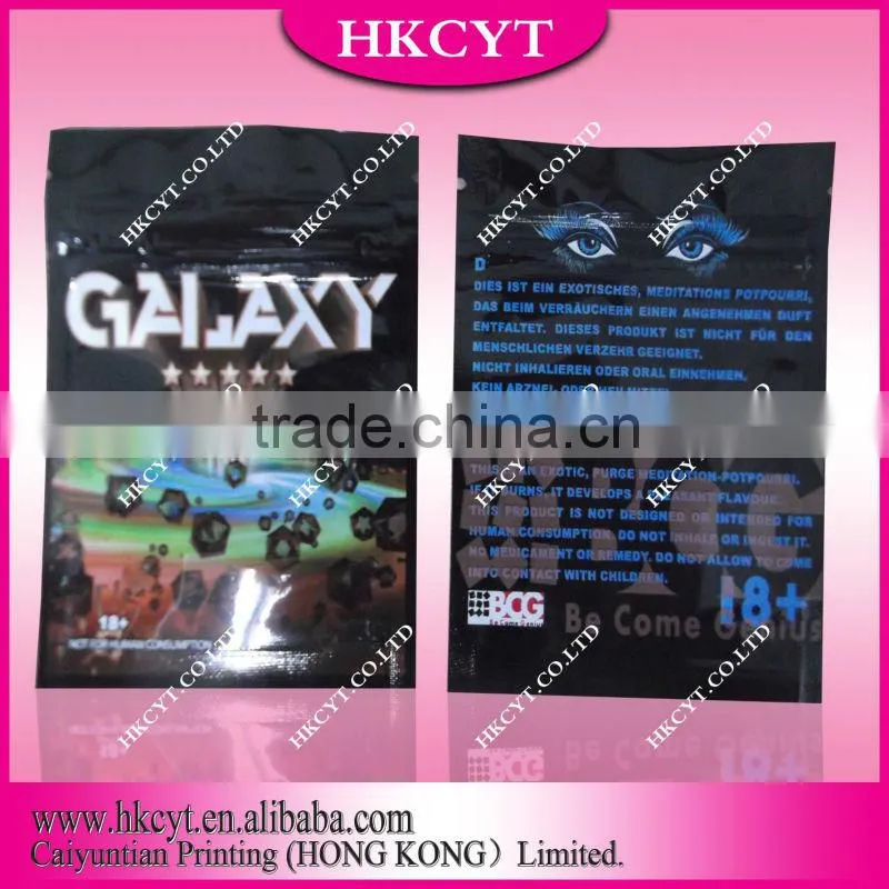 Color aluminum foil plastic herbal incense bag with zipper/cigar bag with zipolock