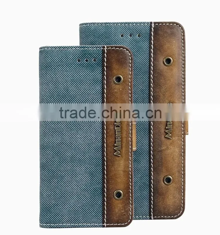 Genuine Leather & Denim Jean Flip Cell Phone Case/Booklet With Card Slots for iPhone 6/6plus for lady/female
