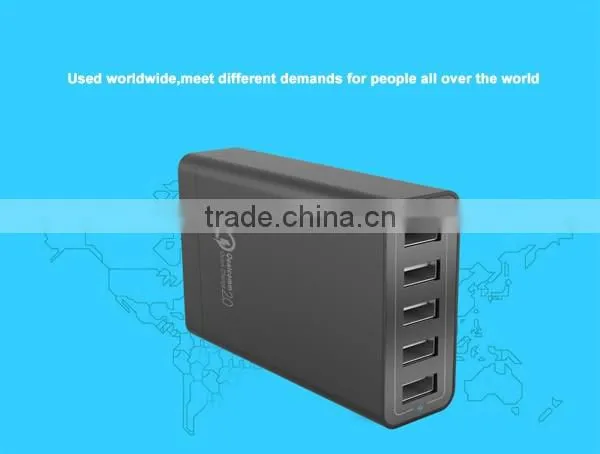 UL certified 40w 5v 8a 5port Quick charging USB travel charger for smartphone with QC 2.0 technology