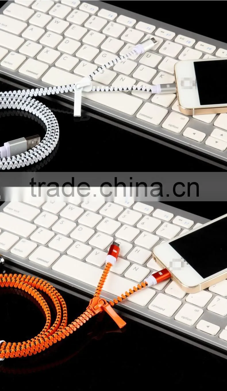 New design 2in1 zipper usb cable, mobile phone data zipper usb data cable