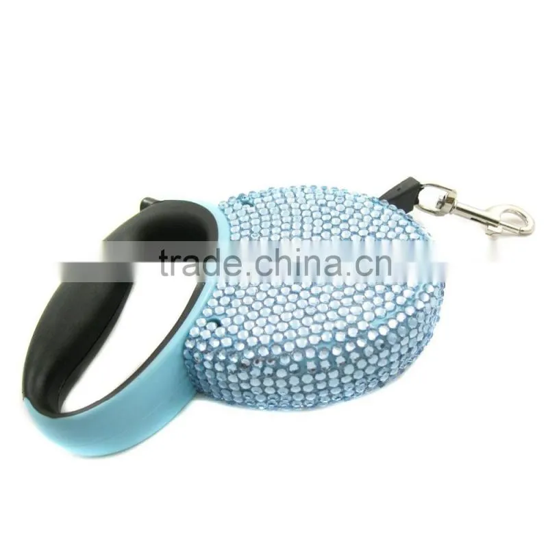 Bling Rhinestone Studded Retractable Dog Pet Leashes Extending Leads Pink/Blue