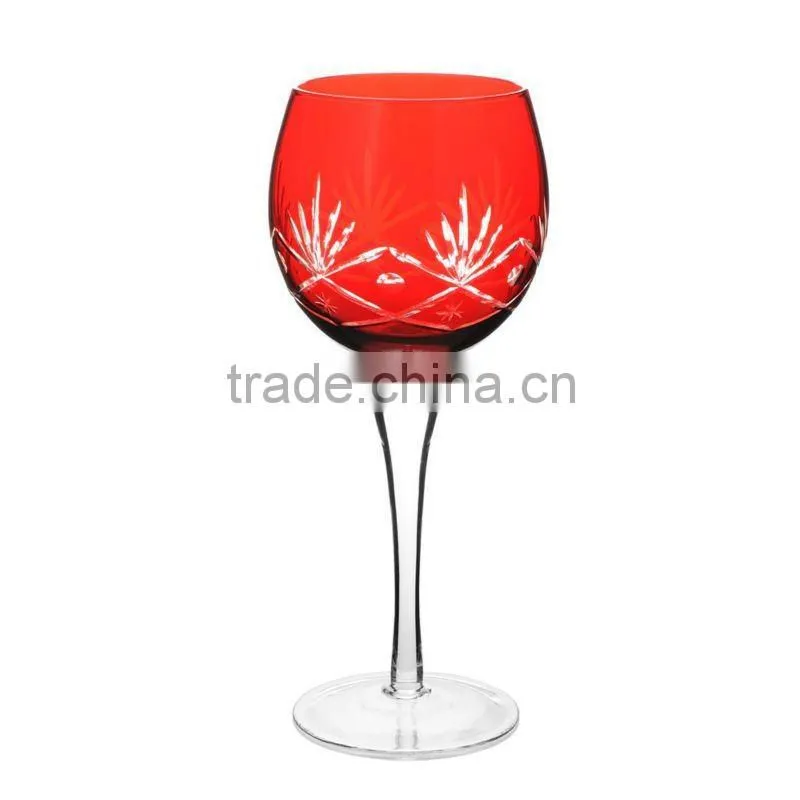 Large green wine glass with engraved pattern