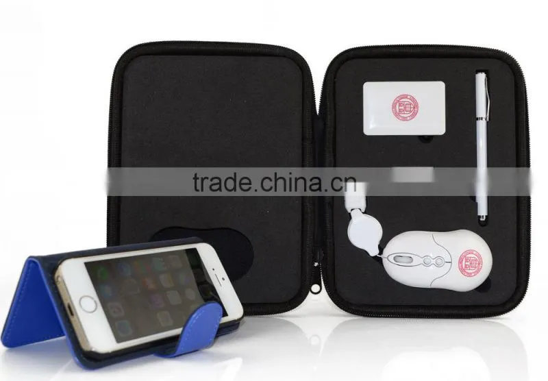 Multi-function USB Travel Kits High Quality PU Pouch Customized Computer Accessories includes Mouse USB Hub Flash Driver and Pen
