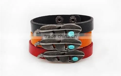 Factory top selling wholesale feather leather bracelet jewelry/