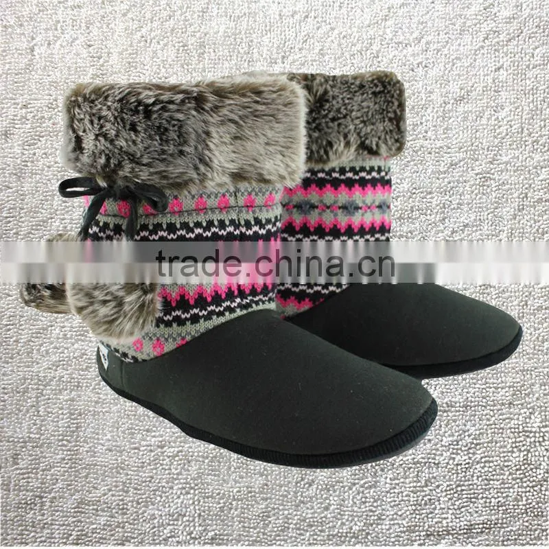 Premium quality knitted women indoor soft sole boots cable knit boots