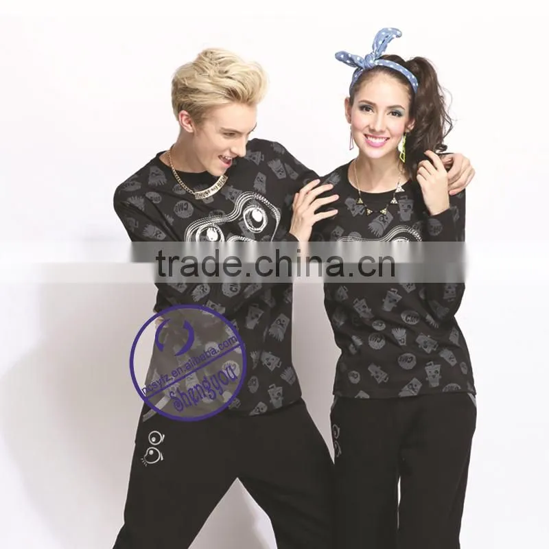 100 cotton full printed long sleeve couple t shirts wholesale china