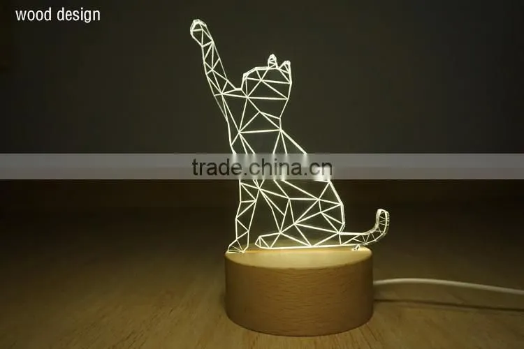 Fortune Cat 3D Led Light with Solid Wood Base