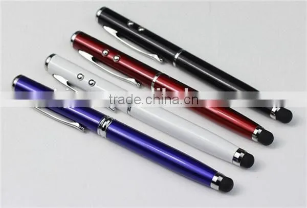 4 in 1 Metal Engraved LED light and laser pen multifunction touch pen