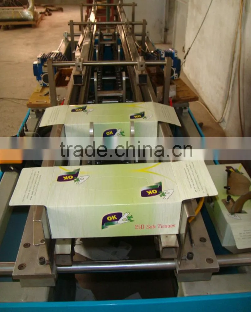 Short delivery facial tissue box packing machine