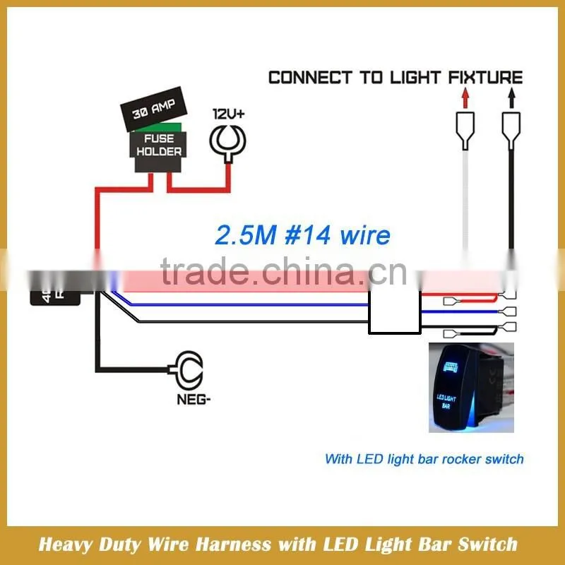 Relay wire harness with LED light bar rocker switch for light bar,fog lamp,working lamp