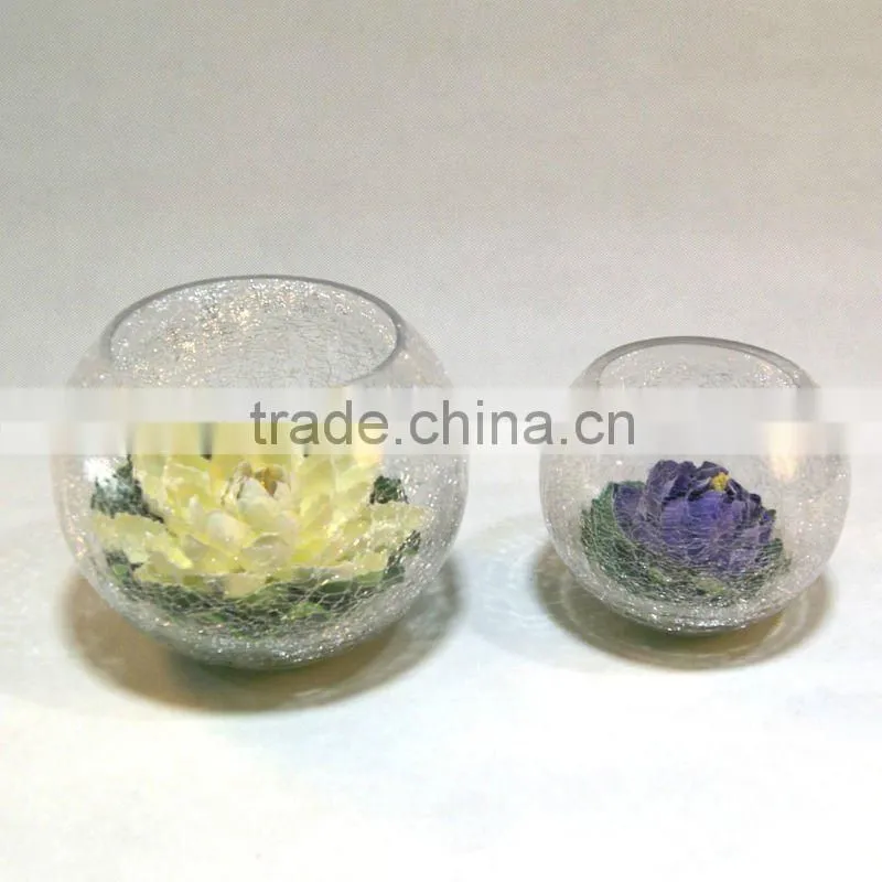 Clear Crackled Glass Ball Shape Flower Vase