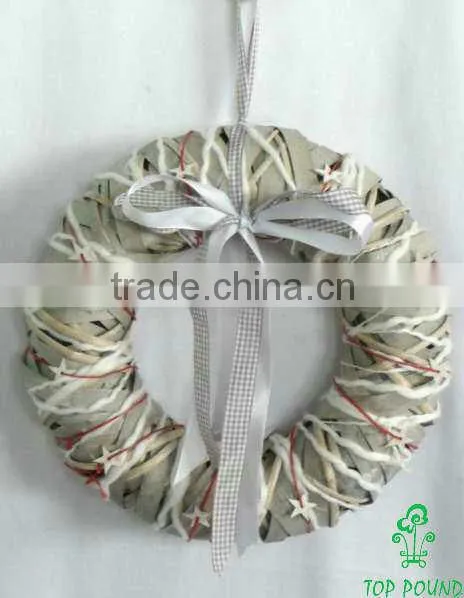 handmade Luxury Willow And Wood christmas wreath with red rope and white stars
