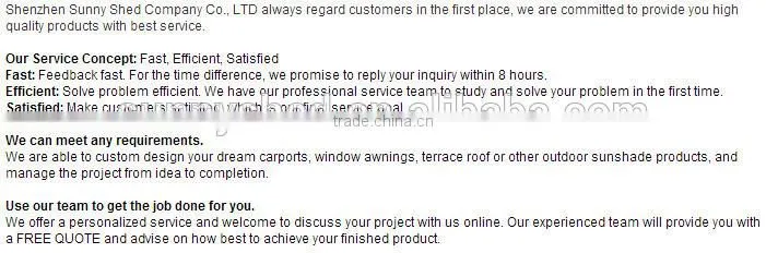 DIY door canopy window awning polycarbonate roof for four season