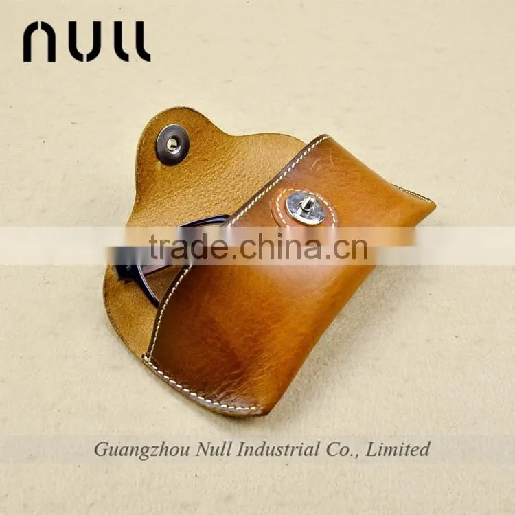 brown color portable genuine leather glasses case with buckle