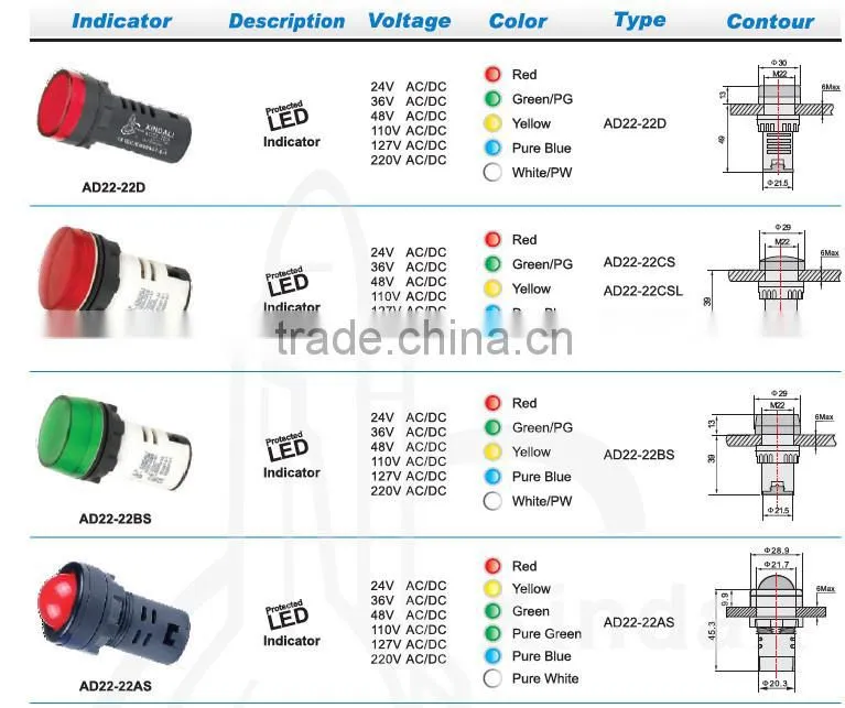 hot selling LED indicator light/signal lamp 29mm AD22-22BS