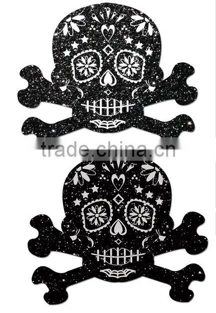 Sexy Breast Sticker Disposable Nipple Cover Skull Shaped Pattern Black