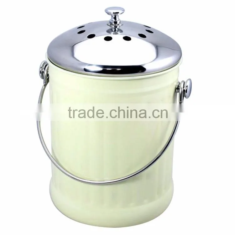 1.0 gallon colorful painting kitchen metal garbage waste bin With Stainless Steel Lid