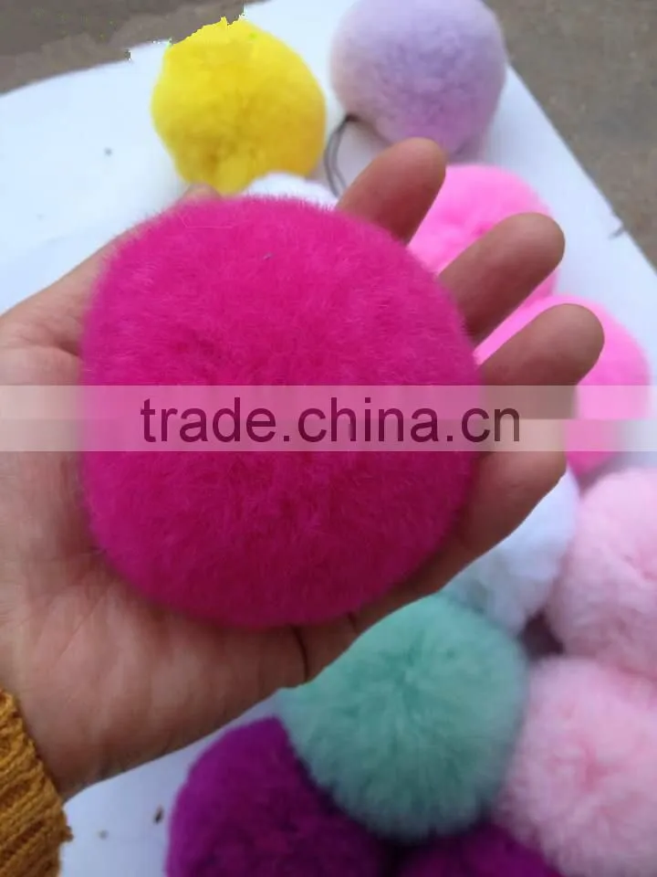 Natural Rex Rabit Fur Pompoms Wholesale Fur Pom Poms / 8cm Fur Ball Keychain