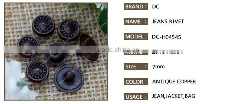 Fashion High quality Metal plating nickel free lead free jeans button and rivets