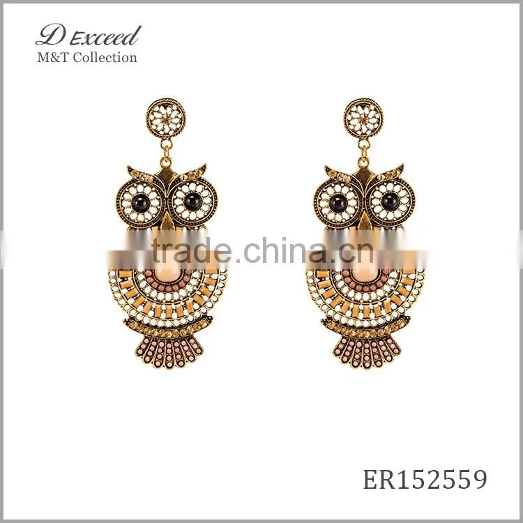 Wholesale Trendy Designs Women's Vintage Bohemian Earrings Owl Gold/Silver Plating Drop Earrings Jewelry