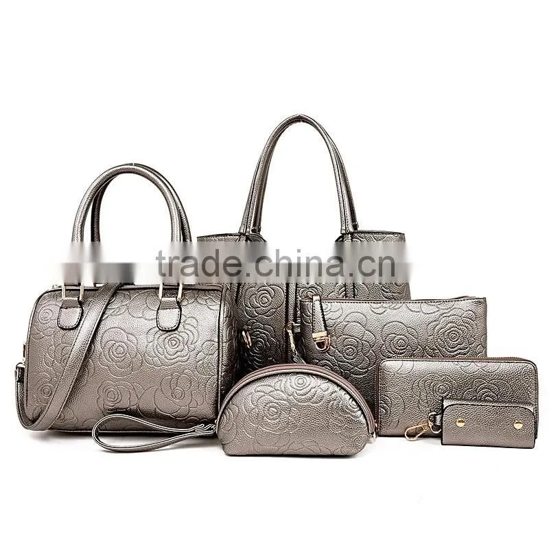 China Wholesale Handbags 2016 Woman Fashion 6 Pieces Leather Handbag Set