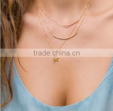 Simple Style Silver Plated Beautiful Jewelry Chain Starfish Pendant Necklace