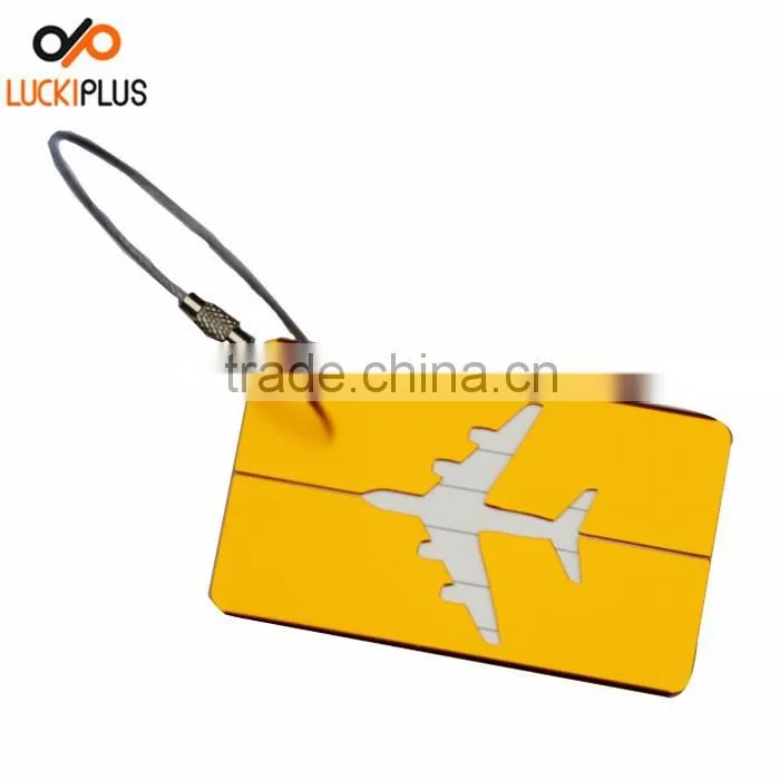 Luckiplus Colorful Aluminum Air Plane Pattern Luggage Tag ID Tag Name Card Holder Yellow
