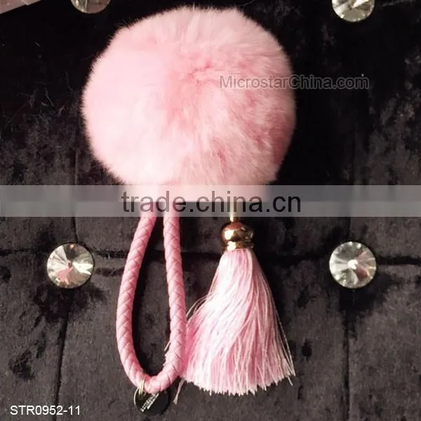 8cm Real Rex Rabbit Fur Ball PomPom Tassel Keychain Decorative Handbag Rings