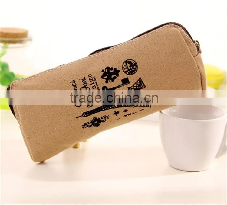 Fashion Retro Canvas Pencil Pen Case Cosmetic Makeup Coin Pouch