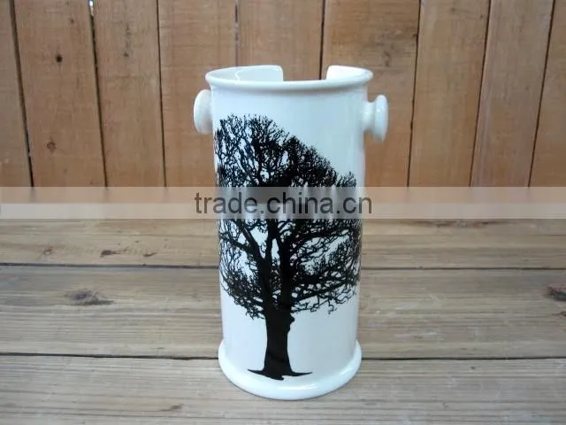 White Ceramic Mug with Black Tree Decal for Office