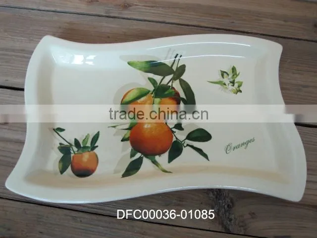 Orange Decal Ceramic Deep Dinner Plate