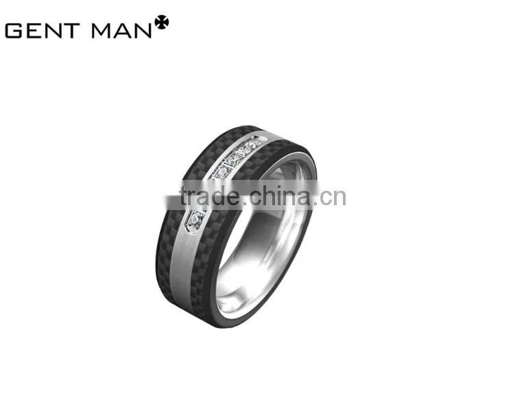 Fashion 8mm Mens bands rose gold plating high Polish Band carbon fiber ring hammer finish titanium ring band