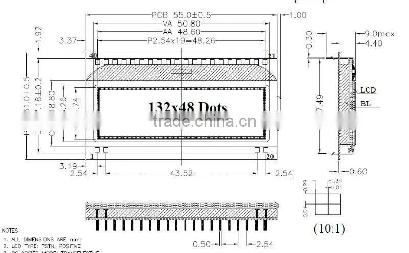 132X48 lcd screen 3.3v FSTN cog 132X48 lcd screen