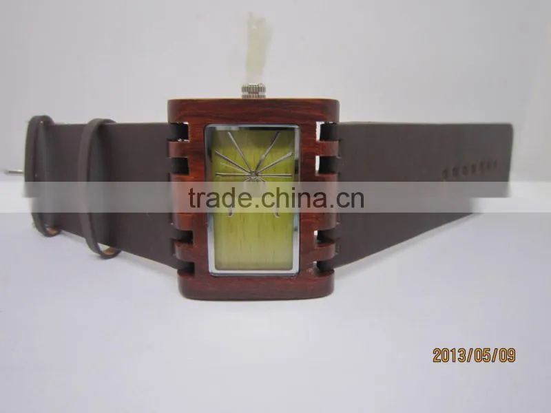 Fashion 2015 Women/Men's Bamboo Wooden Watches With Genuine Cowhide Leather Band Luxury Wood Watches for Men Women
