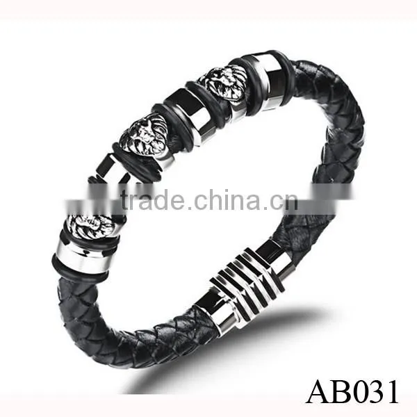 New Products 2016 Stainless Steel Custom Bracelet With PU leather Manufacturer