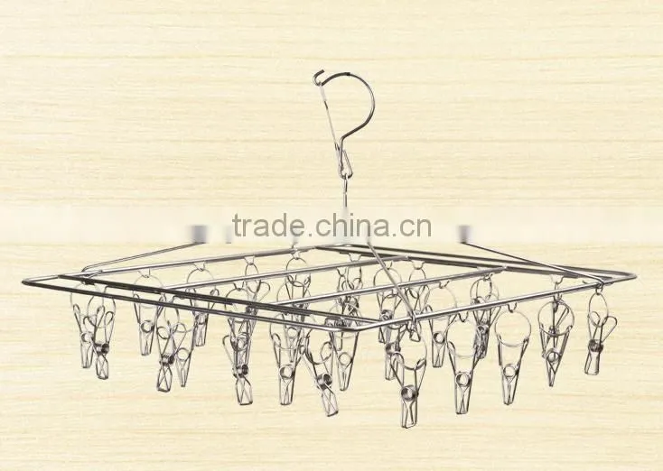 Stainless steel clip and drip hanger with 26 clips clothes drying rack and hanger/clip