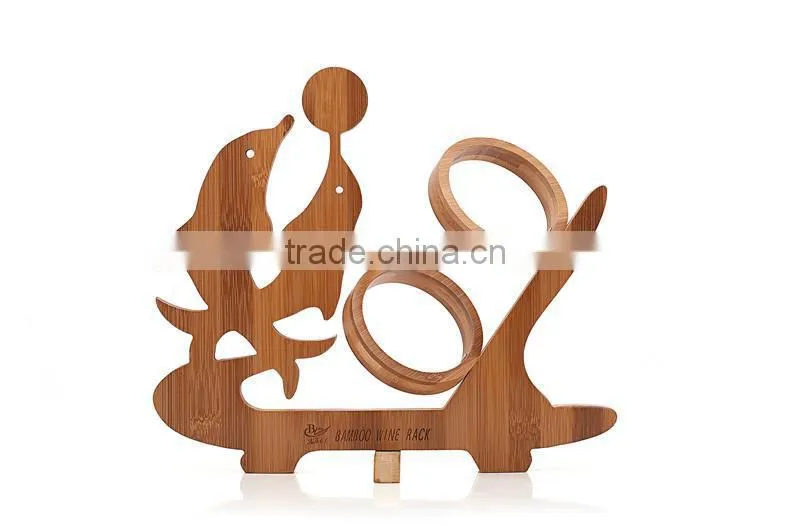 WR002/100% bamboo Material Hot Sale Dolphin Shaped Bamboo Red Wine Rack