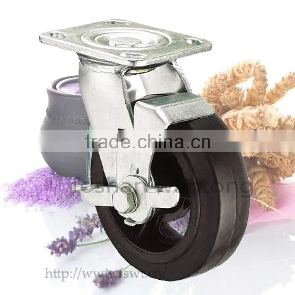 200mm Rubber Wheel Rolling Industrial Caster With Stop