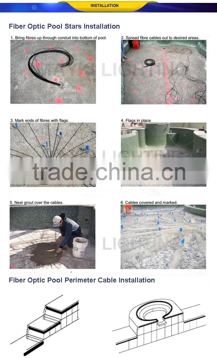 LED swimming pool light with end light optic fiber with black pvc sheated and illuminator 80w fiber optic