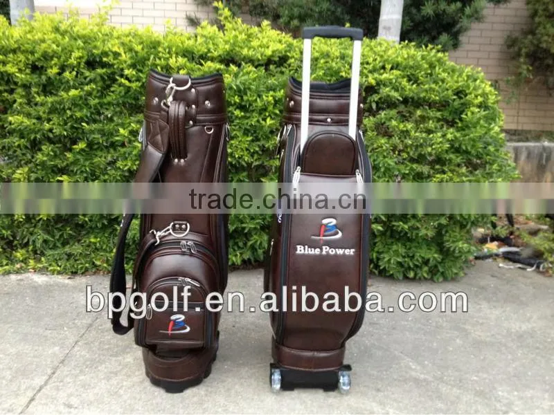 Brown Leather Golf Bag with Wheel