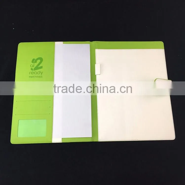 leather folder for interview with custom logo embossing 2 hole display folder