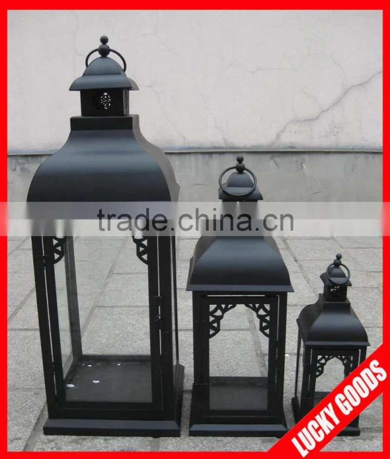 shabby chic garden decro metal garden candle lantern with transparent glass window