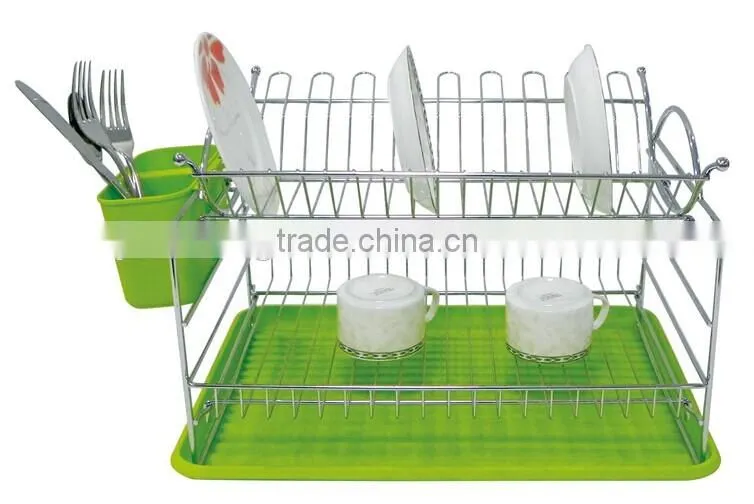 2 tiers green Dish rack with watet saving tray